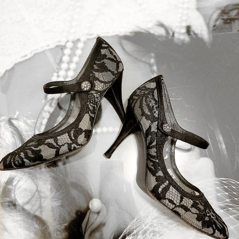 Stuart Weitzman Black Lace Mary Jane Pumps